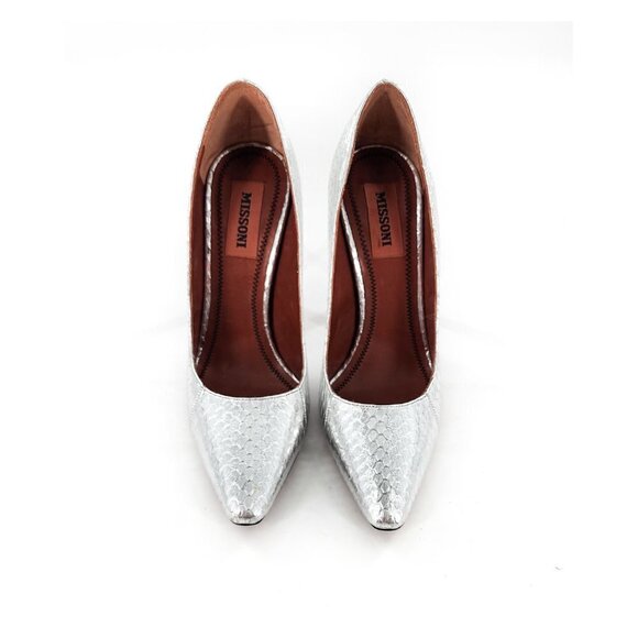 MISSONI MWOB Silver Snake Python Pointed Toe Leather Pumps Heels - Picture 5 of 12